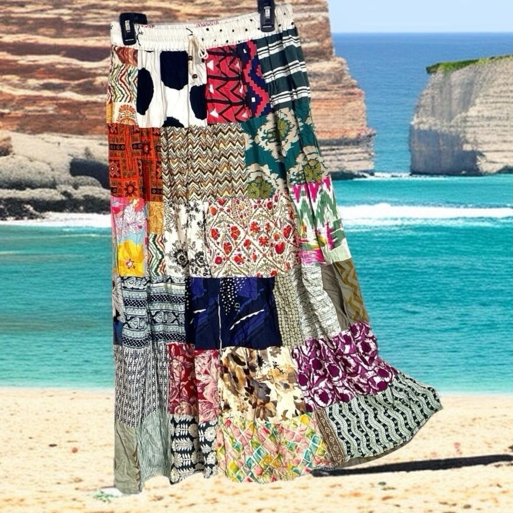 Kathmandu Imports Boho Patchwork Maxi Skirt One Size Festival Cottagecore NWT